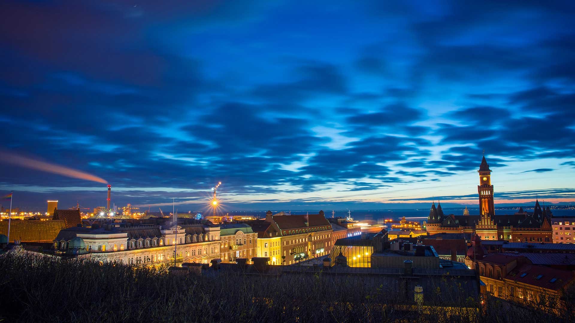 Stockholm stadssiluett nattetid